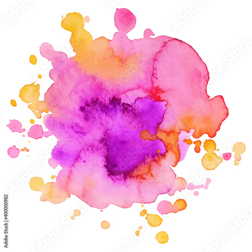 Abstrct watercolor spot with droplets, smudges, stains, splashes.