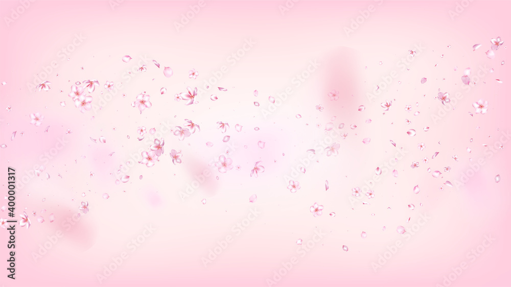 Nice Sakura Blossom Isolated Vector. Spring Falling 3d Petals Wedding Paper. Japanese Blurred Flowers Illustration. Valentine, Mother's Day Magic Nice Sakura Blossom Isolated on Rose