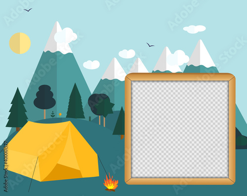 Flat cartoon style illustration nature landscape and trees. Summer Camp Concept. Vector Illustration EPS10 Template for social networks and messengers on transparent background