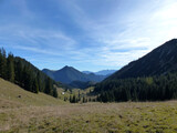 Mountain hiking tour to Auerspitze mountain, Mangfall mountain range, Bavaria, Germany