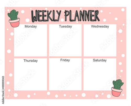 cute weekly planner vector design illustration with cactus plants