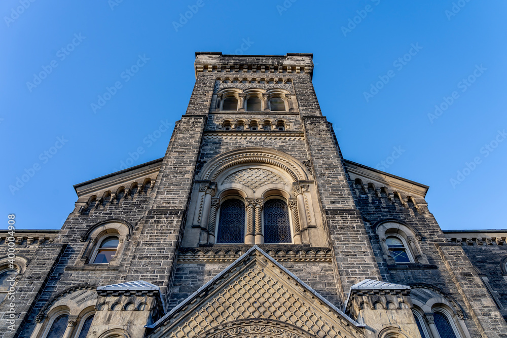 Toronto, Canada - November 28, 2020: University College Building in U of T St. George campus in Toronto. Created in 1853, University College Building has been designated a National Historic Site 