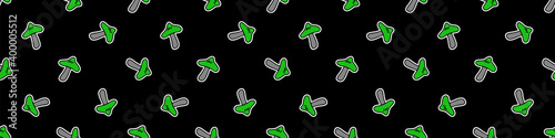 Punk rock mushroom vector seamless border. Simple alternative banner. Kids fungi emo rocker cute hand drawn cartoon grungy tattoo with attitude motif. 
