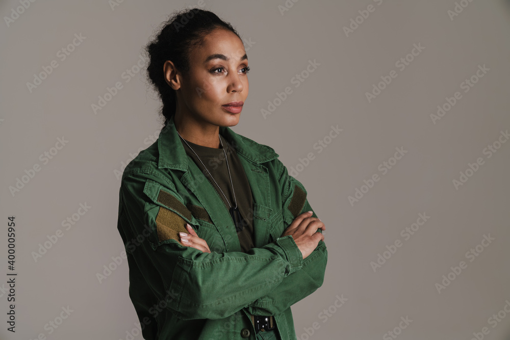 Confident african american soldier woman posing with arms crossed Confident african american soldier woman posing with arms crossed