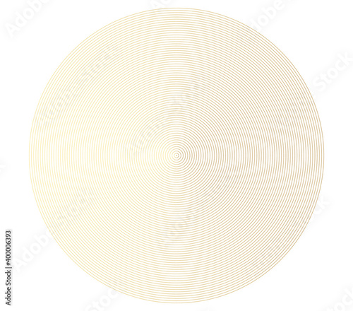 Abstract gold color circle vector background. Modern graphic template. Circles going to the center. Monochrome graphic.
