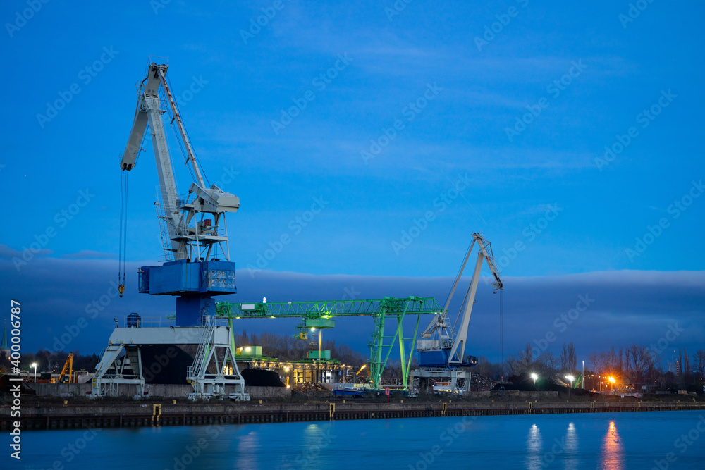 cranes in the harbour of Dortmund Dorsten in the 
