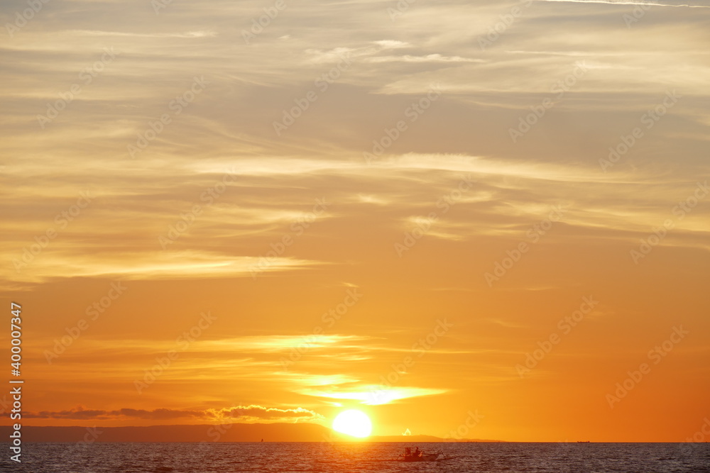 amazing view of sunrise at sea and in the tropics.