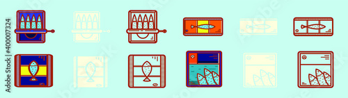 set of sardine food cartoon icon design template with various models. vector illustration isolated on blue background