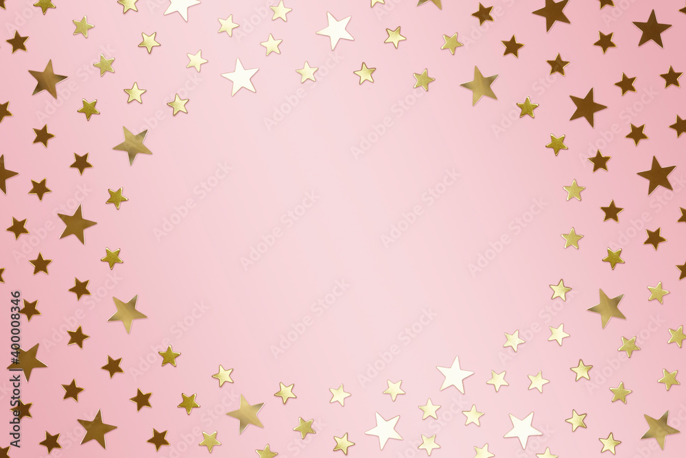 Gold Star Confetti Frame on Light Rose Background