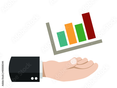 Hand wearing suit shirt present graph bar