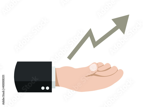 Hand wearing suit shirt present graph arrow