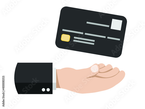 Illustration of hand wearing suit present credit card for business graphic resource