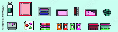 set of screen printing cartoon icon design template with various models. vector illustration isolated on blue background