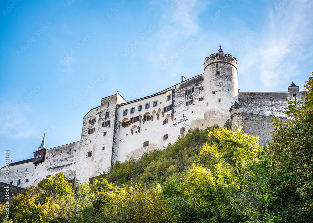 A view of XVI century fortress Hohensalzburg in Salzburg