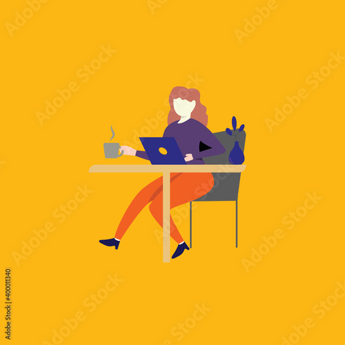 Wallpaper Mural Vector illustration. young woman is drinking after tired of work. modern flat people character. Torontodigital.ca