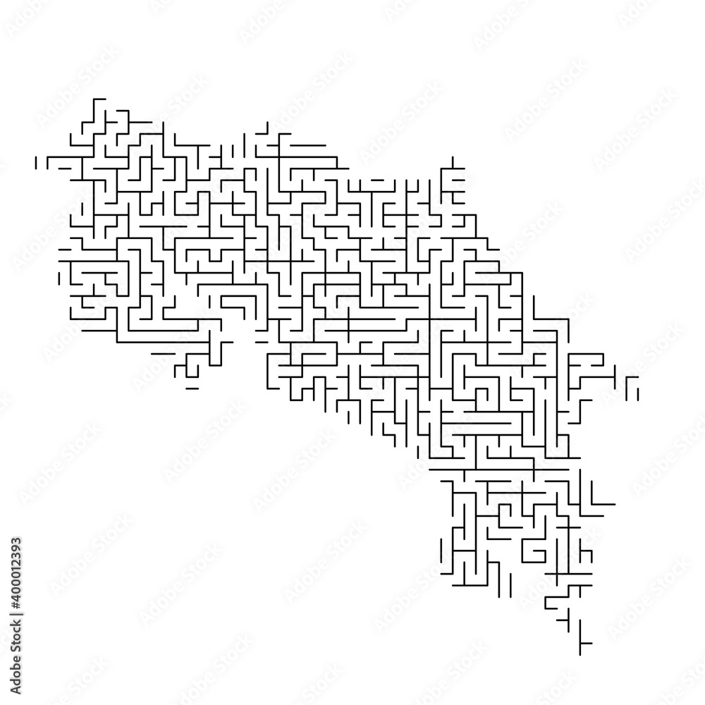 Costa Rica map from black pattern of the maze grid. Vector illustration.