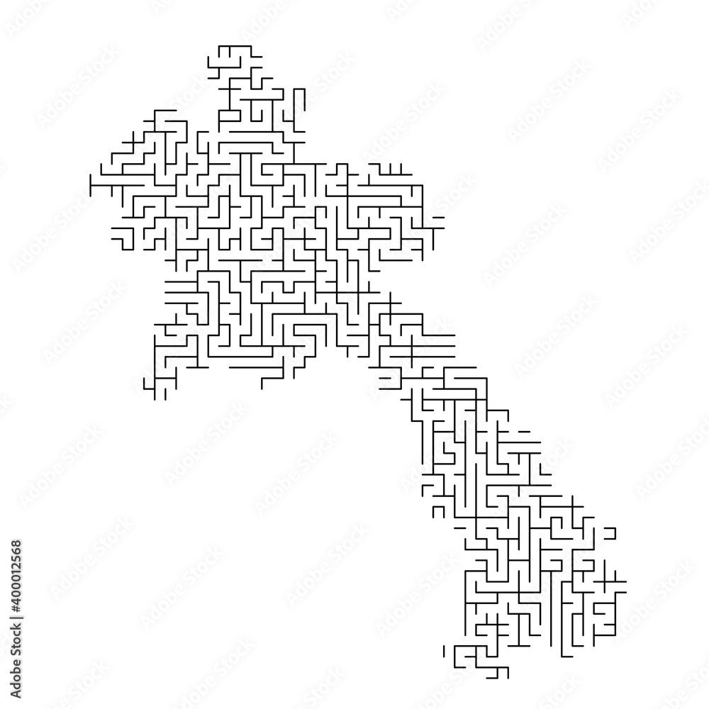Laos map from black pattern of the maze grid. Vector illustration.