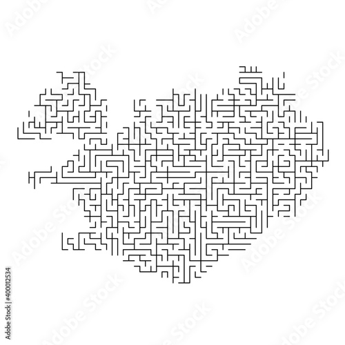 Iceland map from black pattern of the maze grid. Vector illustration.
