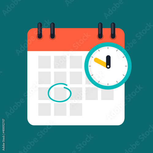 Time management concept with calendar date and clock icon. Vector Illustration. EPS10