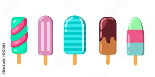 Set of ice cream popsicle vector illustration