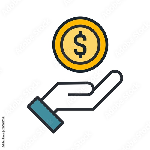 Money donation concept icon. Pictograph of money in hand. Flat vector illustration.
