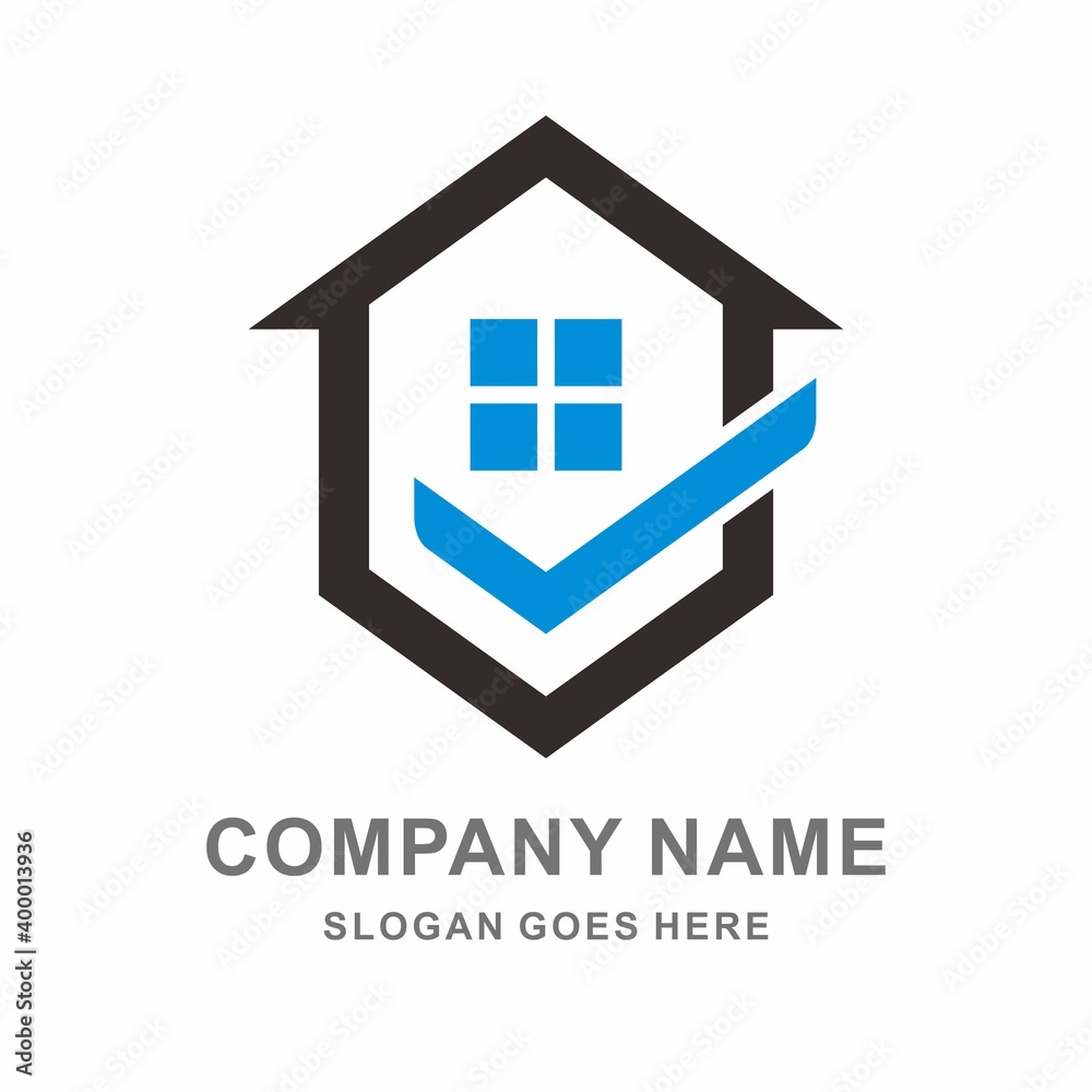 Obraz premium Simple Building House Shape Architecture Interior Construction Real Estate Business Company Stock Vector Logo Design Template