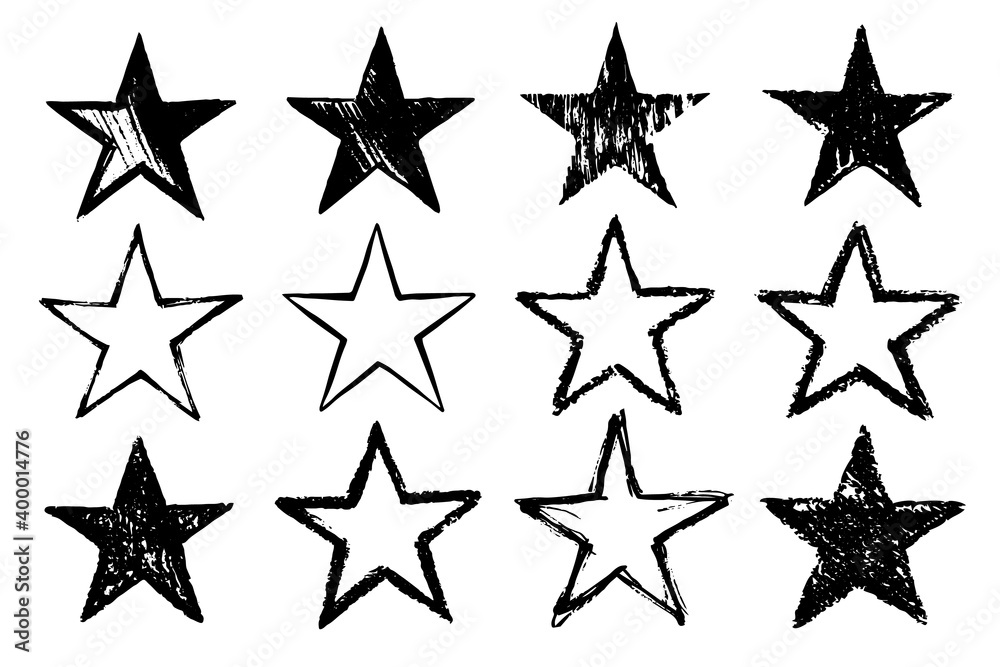 Set of grunge hand drawing stars
