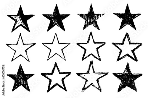 Set of grunge hand drawing stars