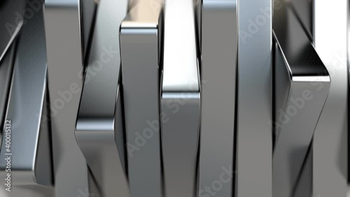 3d rendering of Stainless steel bars in vertical rows move with different directions. Seamless loop.