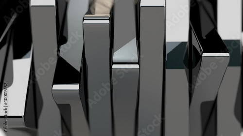 3d rendering of Stainless steel bars in vertical rows move with different directions. Seamless loop.