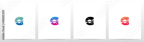C, Saturn Planet On Letter Logo Design 