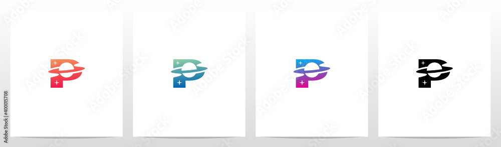 Saturn Planet On Letter Logo Design P - obrazy, fototapety, plakaty 