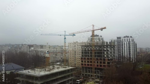 Crane tower working View from the quadcopter