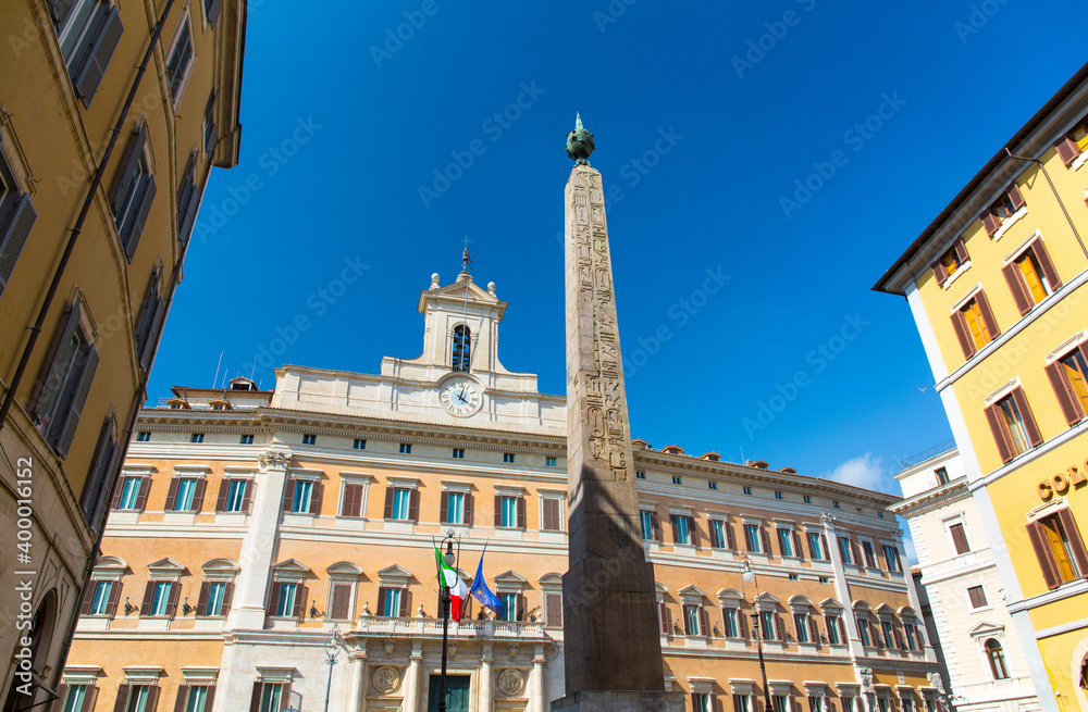 Obelisk and Palazzo di Montecitorio, Piazza di Montecitorio, Rome, Italy, Europe