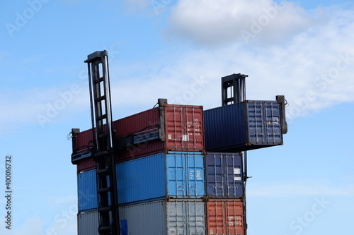 Photography Container crane in high angle Perspective of transportation