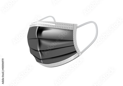 Black Facemask, Medical protective mask isolated on white background. Disposable surgical facemask cover the mouth and nose. Healthcare and medical concept.