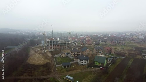 Crane tower working View from the quadcopter
