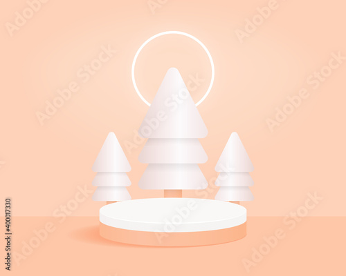 Empty cylinder podium on minimal background. Abstract minimal scene with geometrical forms. Design for product presentation. 3d vector illustration. 