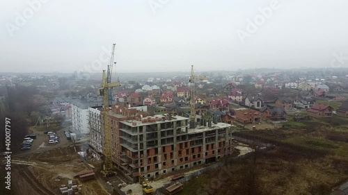 Crane tower working View from the quadcopter