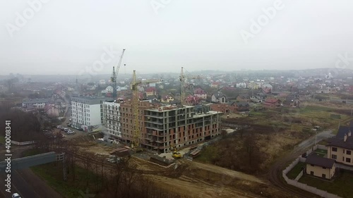 Crane tower working View from the quadcopter