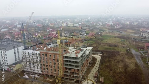 Crane tower working View from the quadcopter