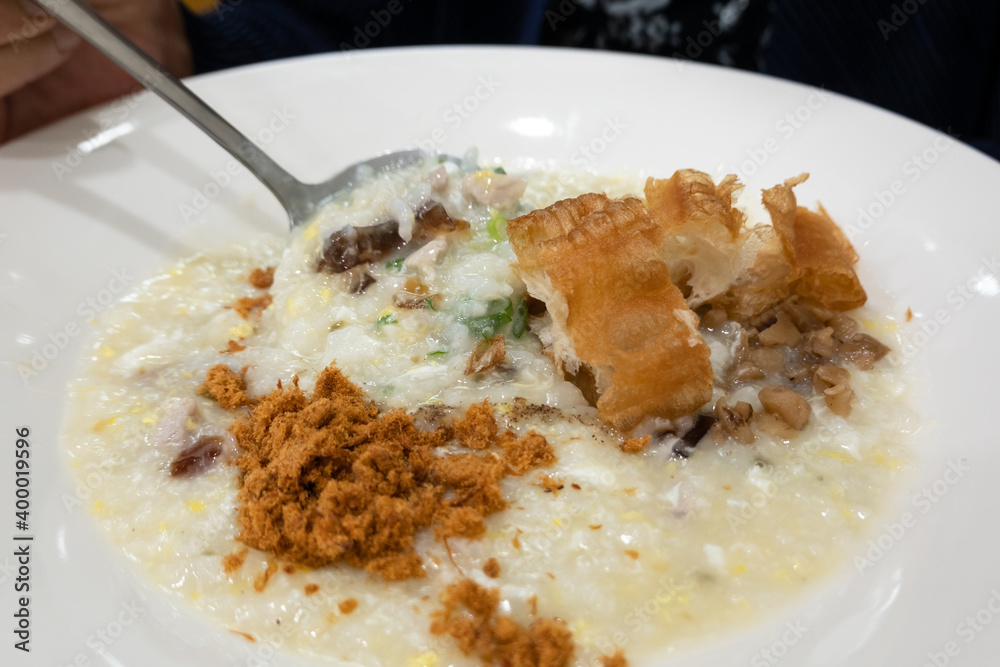 congee with pork and century eggs congee with pork and century eggs