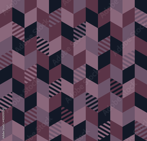 Abstract background seamless pattern. Diamond shape arranged zigzag, and with diagonal lines. Elegant dark purple color style. Vector illustration.