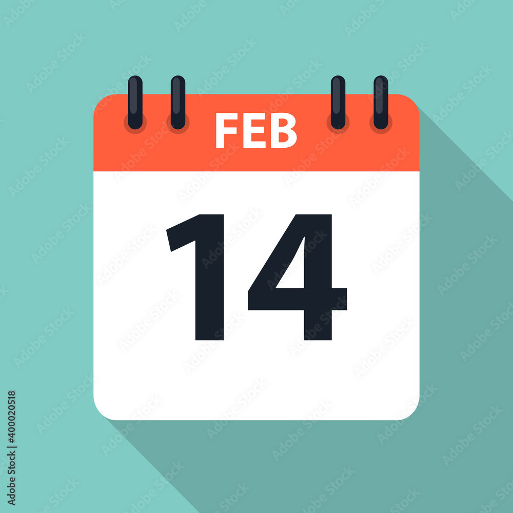 Fototapeta premium 14 February Valentine`s Day Calendar Icon. Vector Illustration EPS10