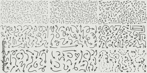 Big vector set of useful hand drawn doodle arrows. Vector illustration.