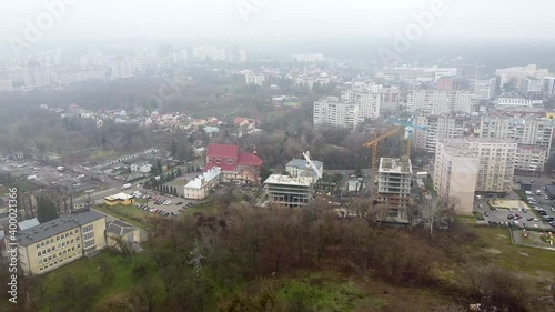 Aerial view of the drone flying of the old city of Lviv, Ukraine