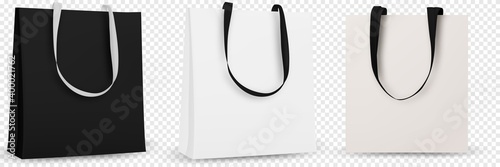 Cotton bags realistic corporate identity mock-up items template transparent background.