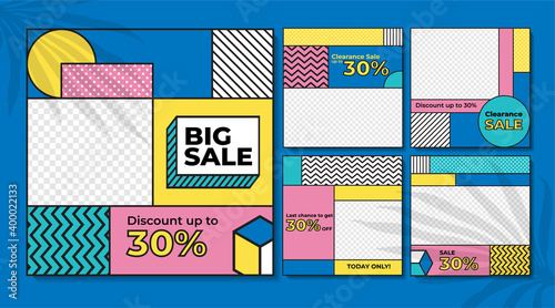 Big Sale Modern Social Media Instagram Template in Memphis Style Use Montserrat Font - Editable Color Vector 