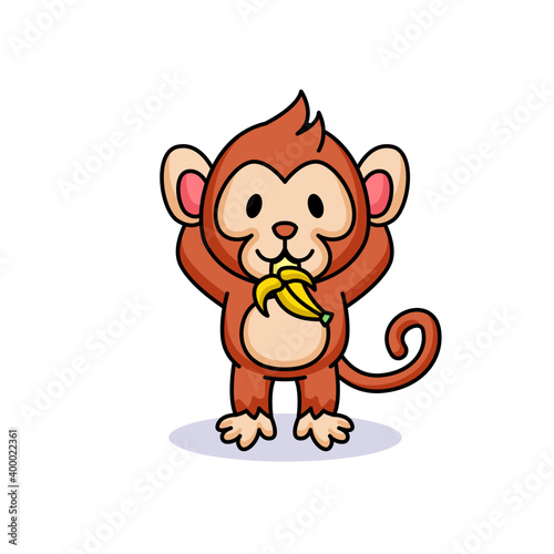 Cute chibi kawaii baby monkey with banana