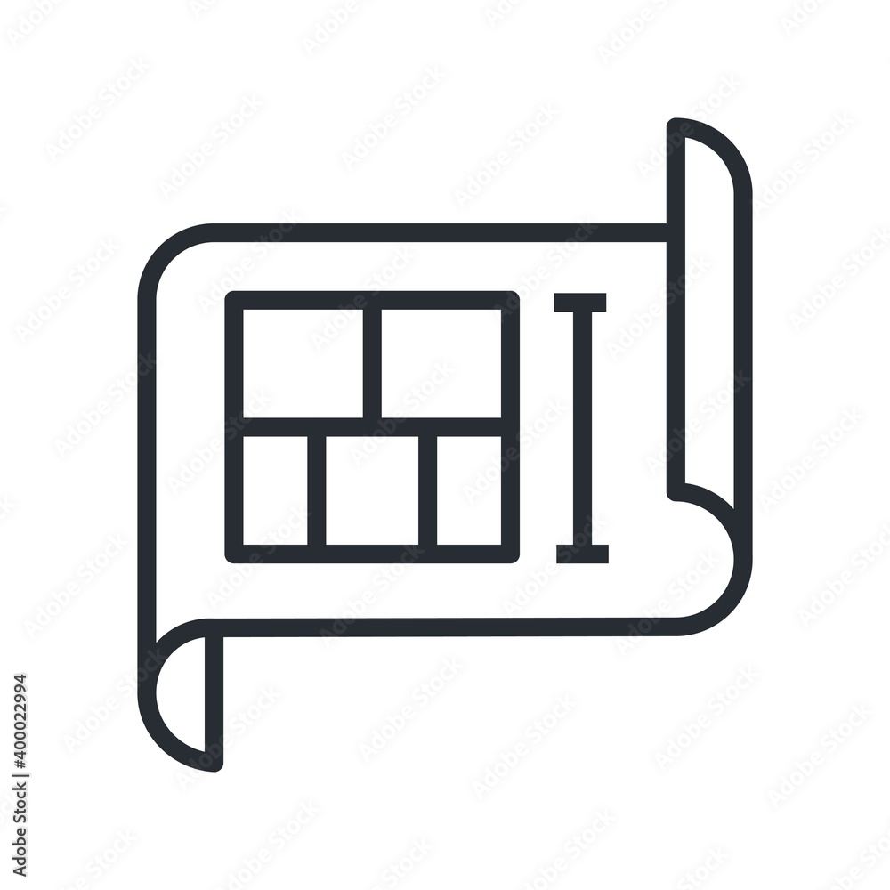 Blueprint, house plan icon in flat design style. Blueprint, house plan icon in flat design style.